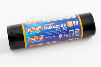 Nagykukazsák, extra erős, 150 l, 5 db, 80x120 cm, 40 µ, MAZZINI "Premium", fekete